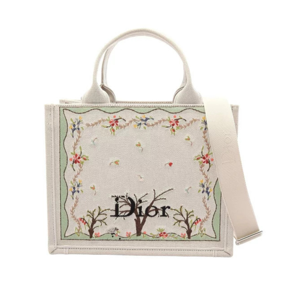 Christian Dior amour Book Tote Handbag Canvas Ivory White Multicolor